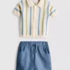 0-12mths | striped knit polo shirt and shorts set