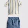 0-12mths | striped knit polo shirt and shorts set