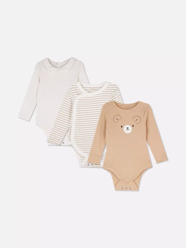 0-18mths | 3pk room to grow long sleeve newborn bodysuits
