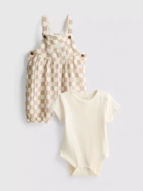 0-18mths | bodysuit and check overalls newborn set