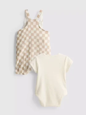 0-18mths | bodysuit and check overalls newborn set