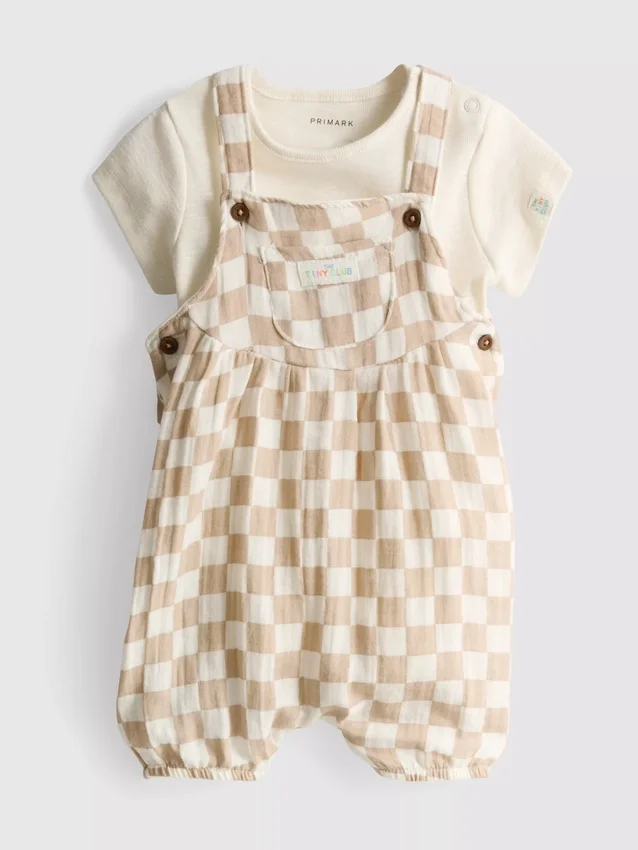 0-18mths | bodysuit and check overalls newborn set