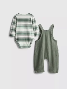 0-18mths | long sleeve bodysuit and waffle textured dungarees newborn set
