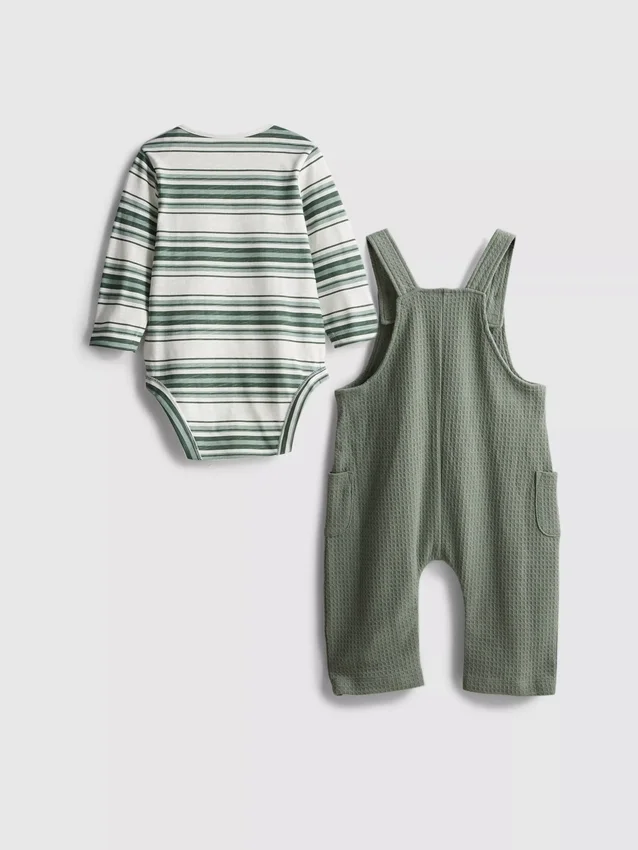 0-18mths | long sleeve bodysuit and waffle textured dungarees newborn set