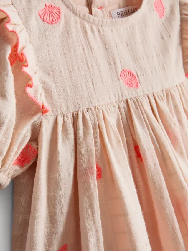 0-18mths | shell embroidered newborn smock dress
