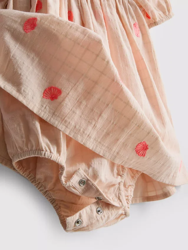0-18mths | shell embroidered newborn smock dress