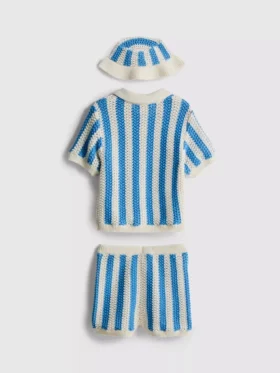 0-18mths | stripe polo top, shorts and hat newborn set