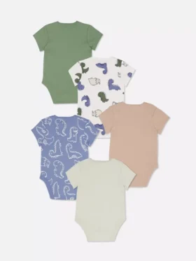 0-36mths | 5pk dinosaur graphic short sleeve bodysuits