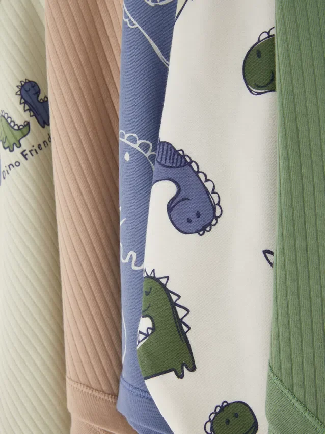 0-36mths | 5pk dinosaur graphic short sleeve bodysuits