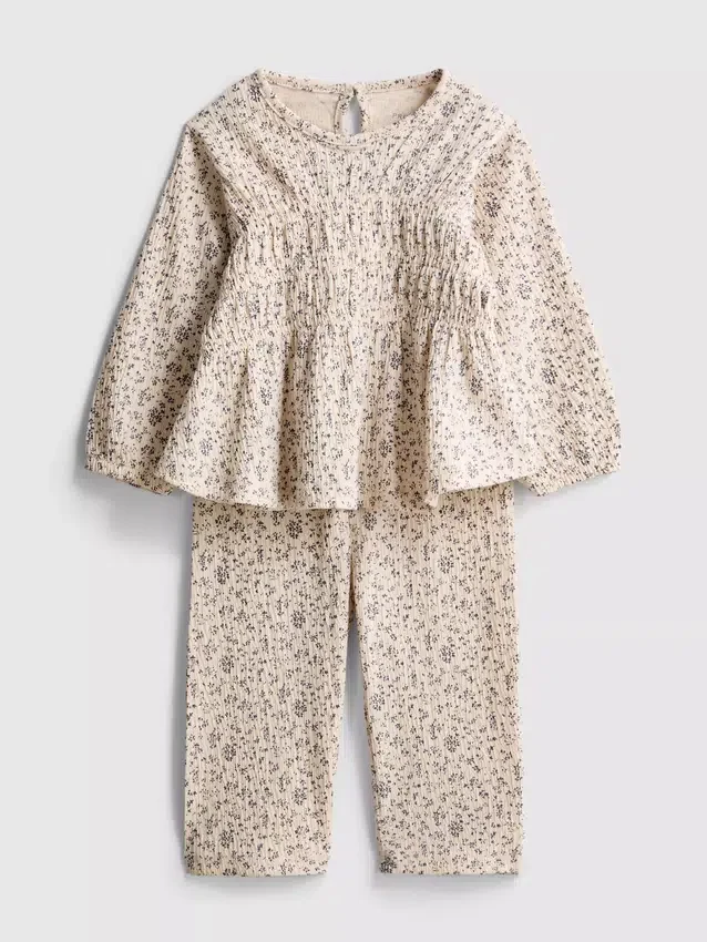 0-36mths | floral crinkle long-sleeve top and pants set