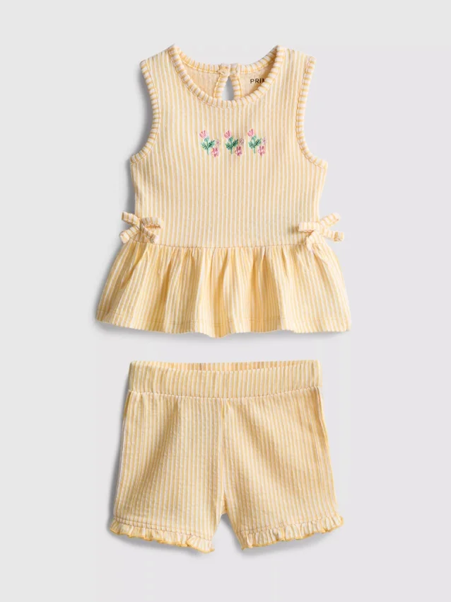 0-36mths | floral embroidered peplum-hem top and shorts set