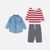 0-36mths | long sleeve t-shirt, pants and denim shirt set