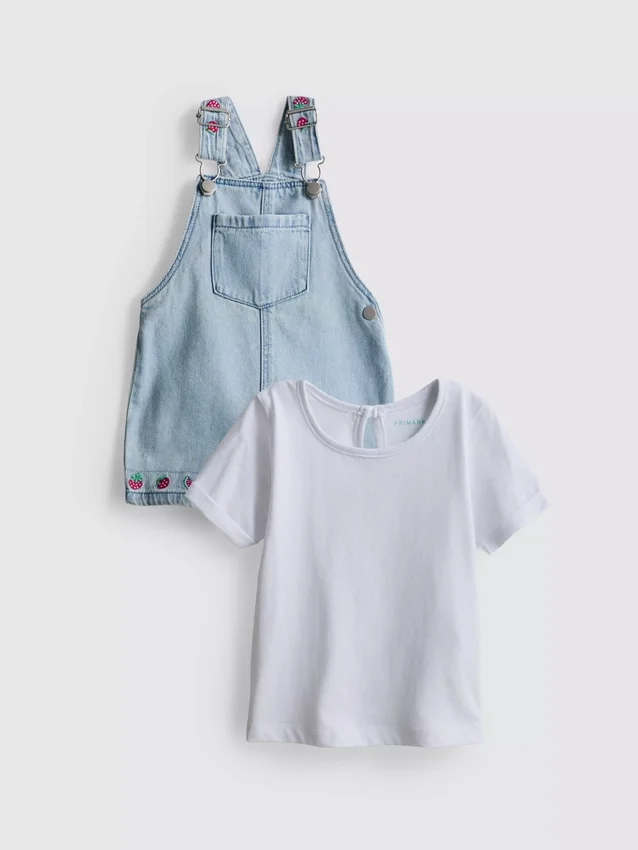 0-36mths | t-shirt and fruit embroidered overalls set