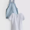 0-36mths | t-shirt and fruit embroidered overalls set