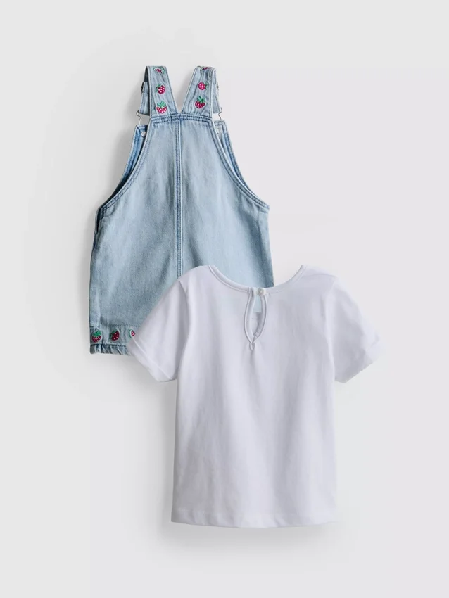 0-36mths | t-shirt and fruit embroidered overalls set