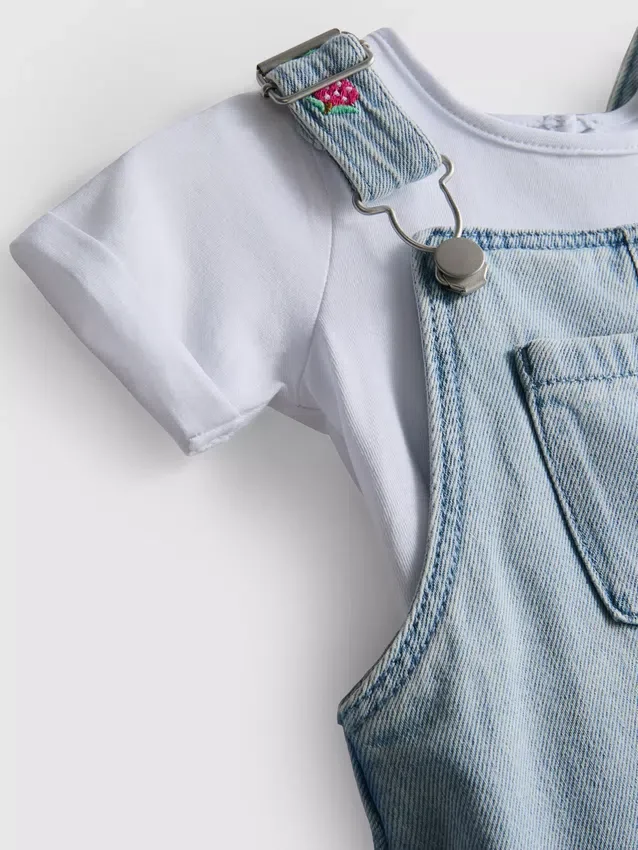 0-36mths | t-shirt and fruit embroidered overalls set