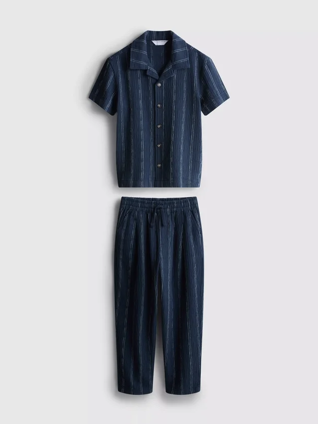 1.5-12yrs | the edit cotton textured stripe shirt and pants set