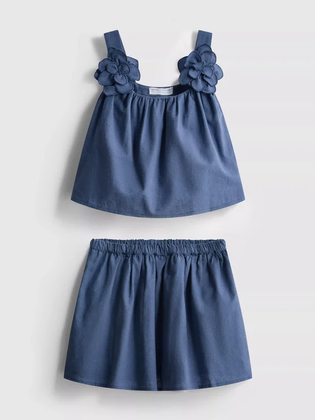 1.5-12yrs | the edit linen mix floral appliqua top and skirt set