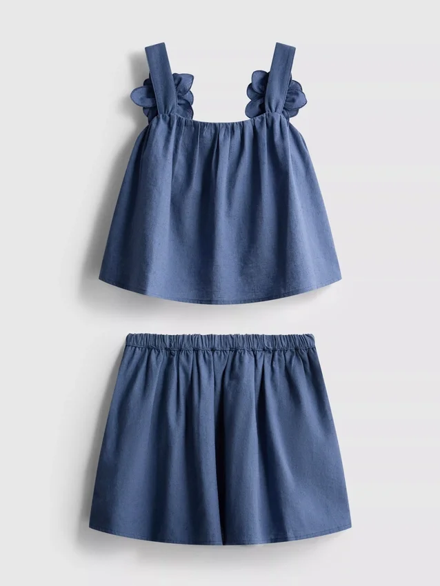 1.5-12yrs | the edit linen mix floral appliqua top and skirt set