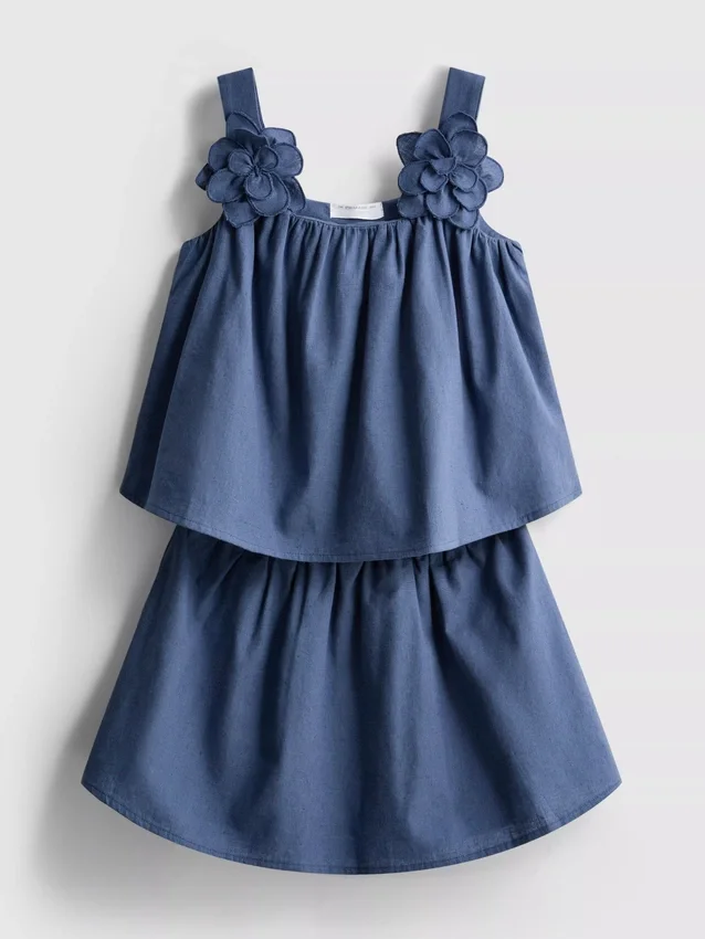 1.5-12yrs | the edit linen mix floral appliqua top and skirt set