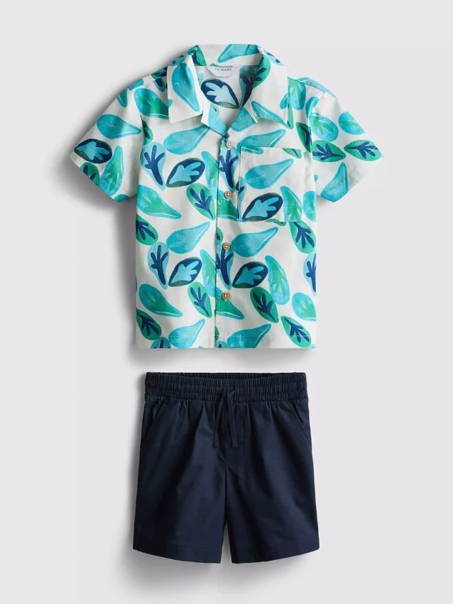 1.5-8yrs | slub cotton shirt and shorts set