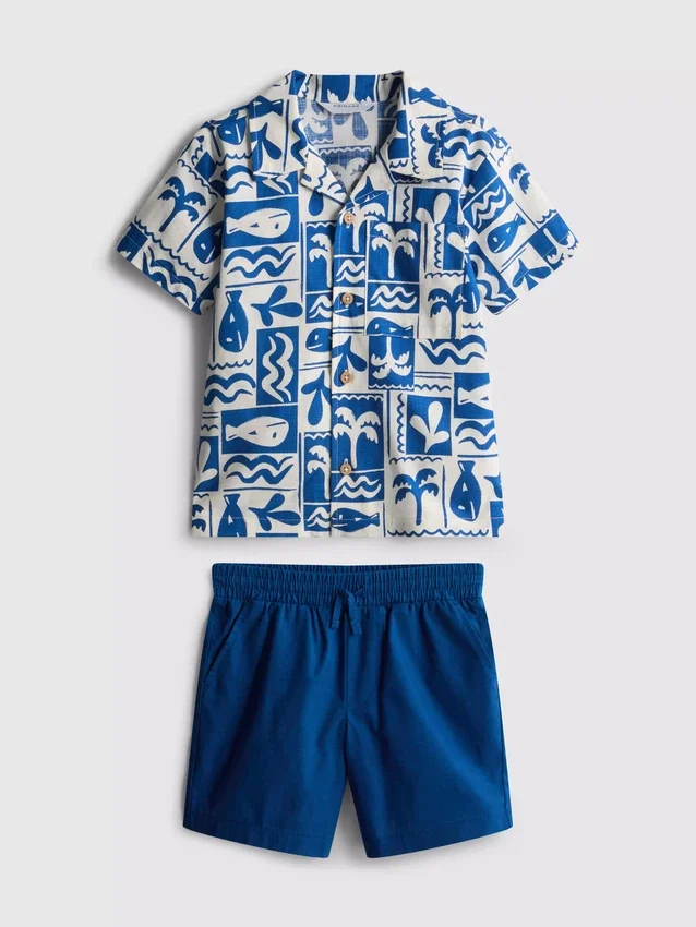 1.5-8yrs | slub cotton shirt and shorts set