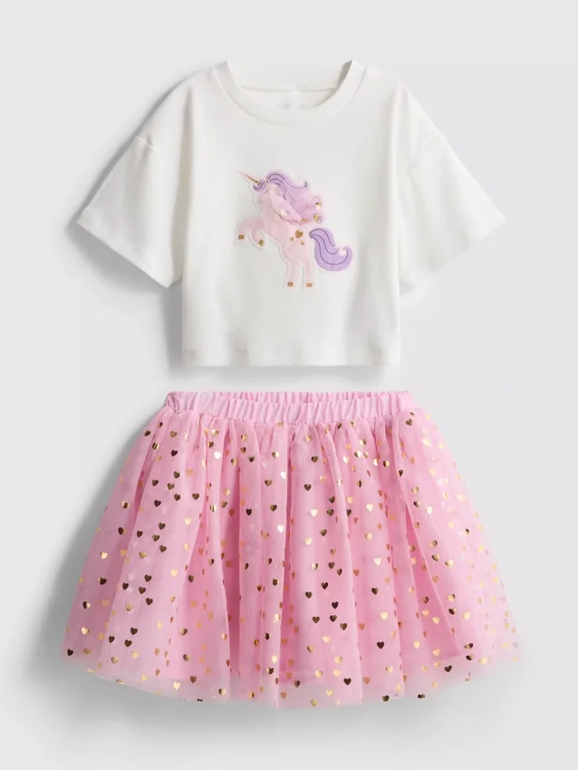 1.5-8yrs | unicorn graphic t-shirt and tutu skirt set
