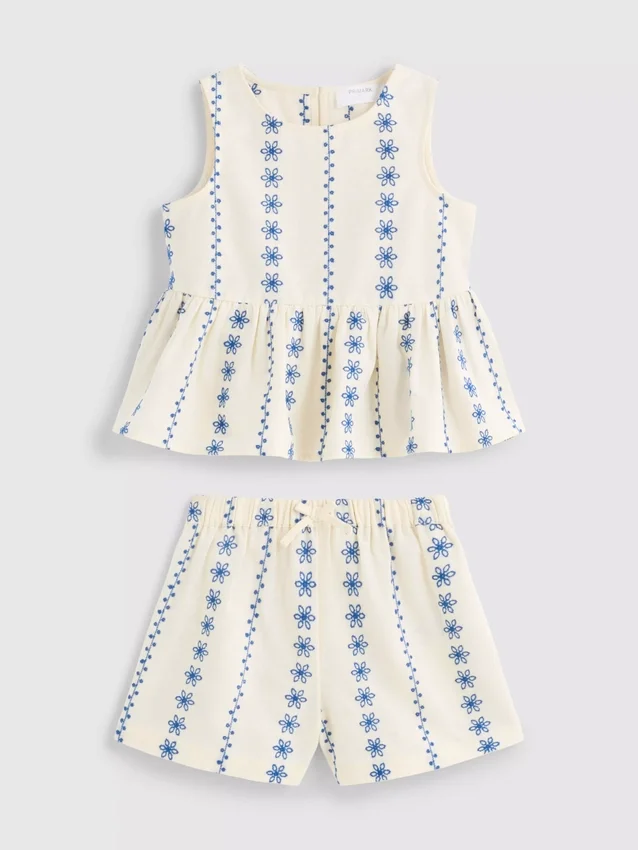 1.5-9yrs | embroidered blouse and shorts set