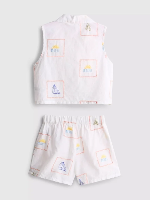 1.5-9yrs | embroidered sleeveless shirt and shorts set