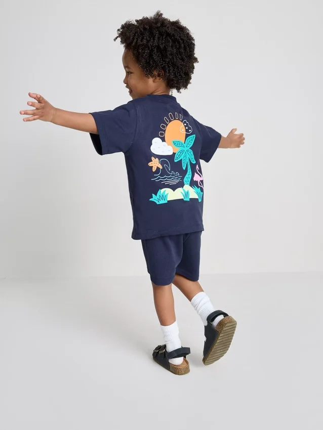 1.5-9yrs | tropical graphic flocked t-shirt and shorts set