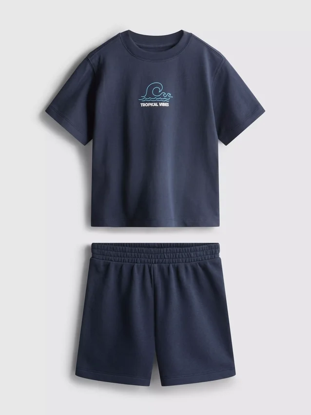 1.5-9yrs | tropical graphic flocked t-shirt and shorts set
