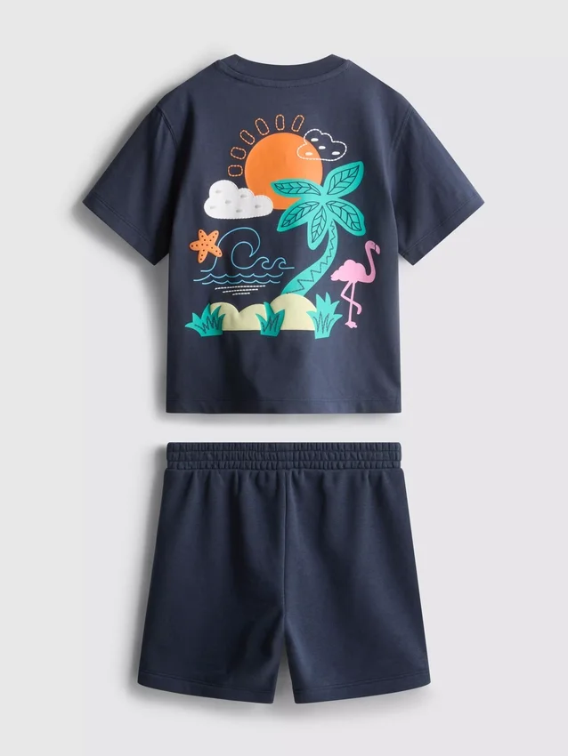 1.5-9yrs | tropical graphic flocked t-shirt and shorts set
