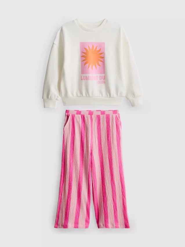 1-9yrs | sweatshirt and crinkle textured pants set