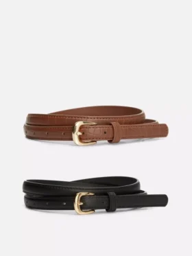 2-pack skinny faux leather belts