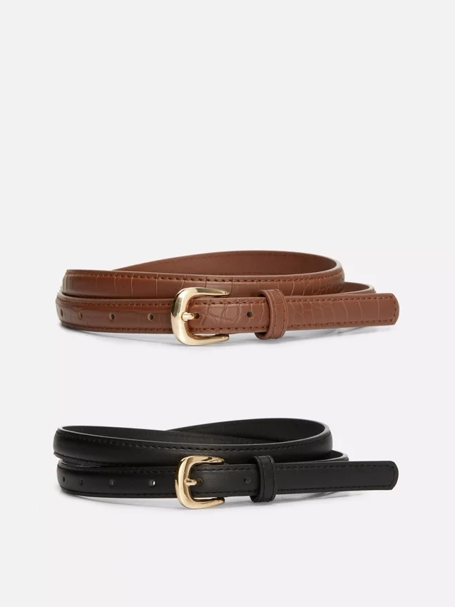 2-pack skinny faux leather belts