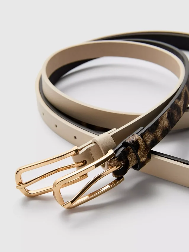 2-pack skinny faux leather belts