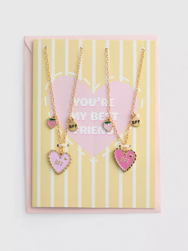 2pk bff heart necklaces