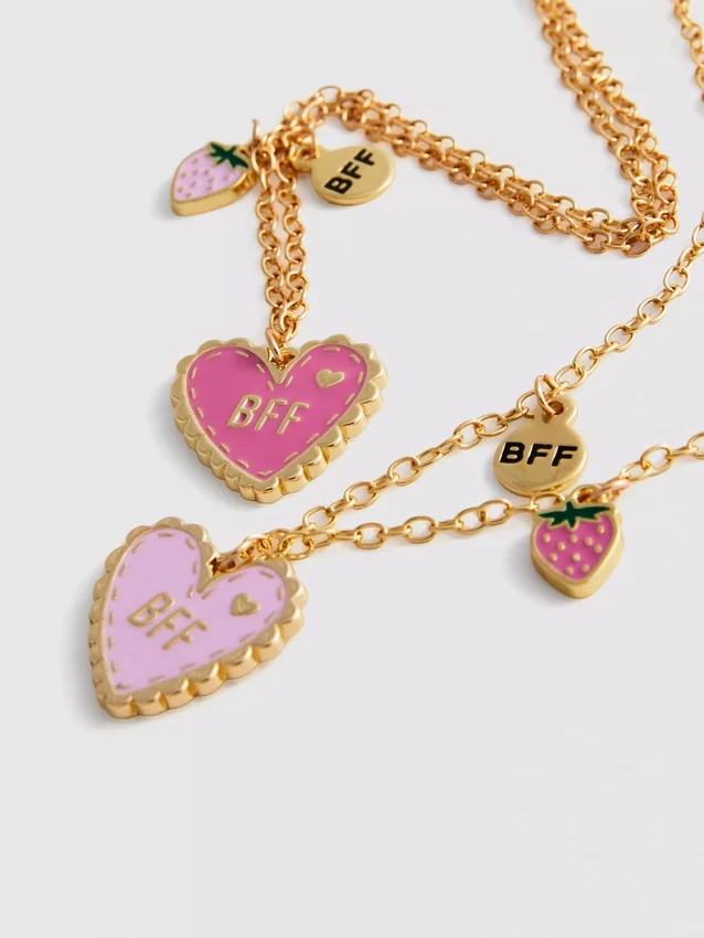 2pk bff heart necklaces