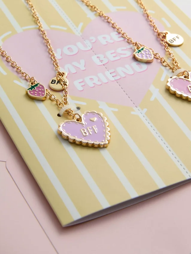 2pk bff heart necklaces