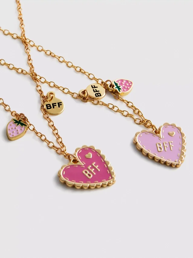 2pk bff heart necklaces