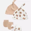 2pk newborn teddy bear hat and mittens set