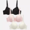 3-pack lace push-up padded plunge bras