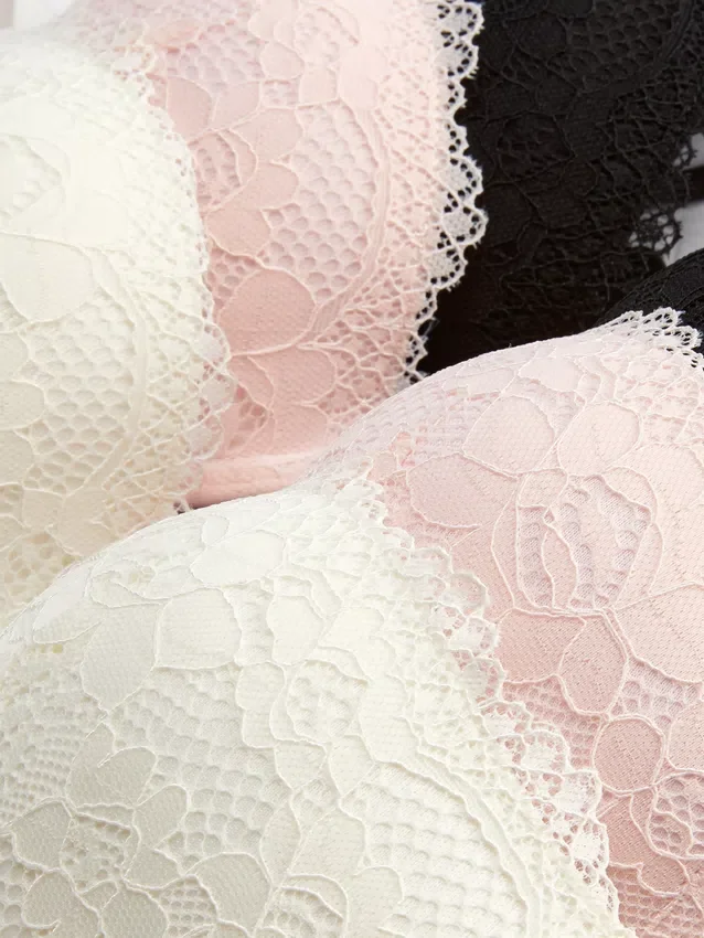 3-pack lace push-up padded plunge bras