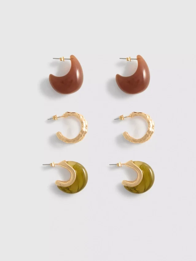 3-pack resin hoop earrings