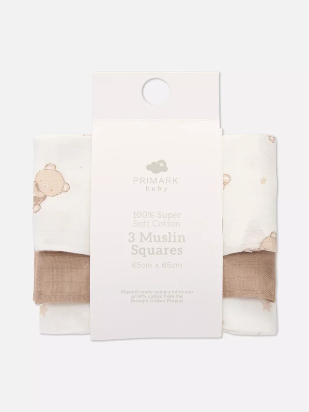 3-pack square muslin blankets