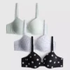 3pk a-e printed t-shirt bras