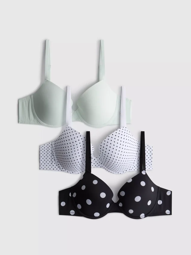 3pk a-e printed t-shirt bras