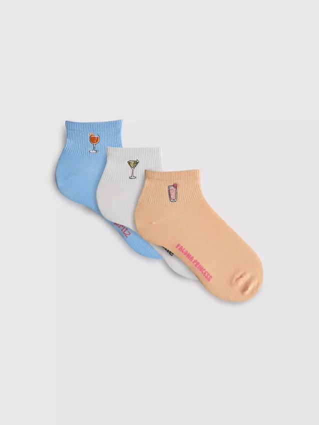 3pk cocktail quarter crew socks