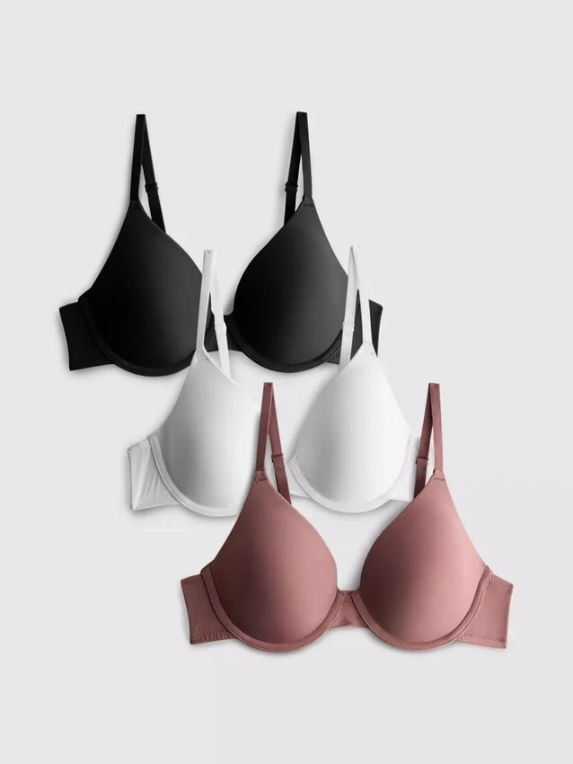 3pk full-coverage t-shirt bra