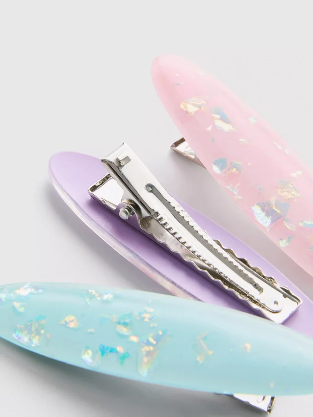 3pk oval resin hair clips